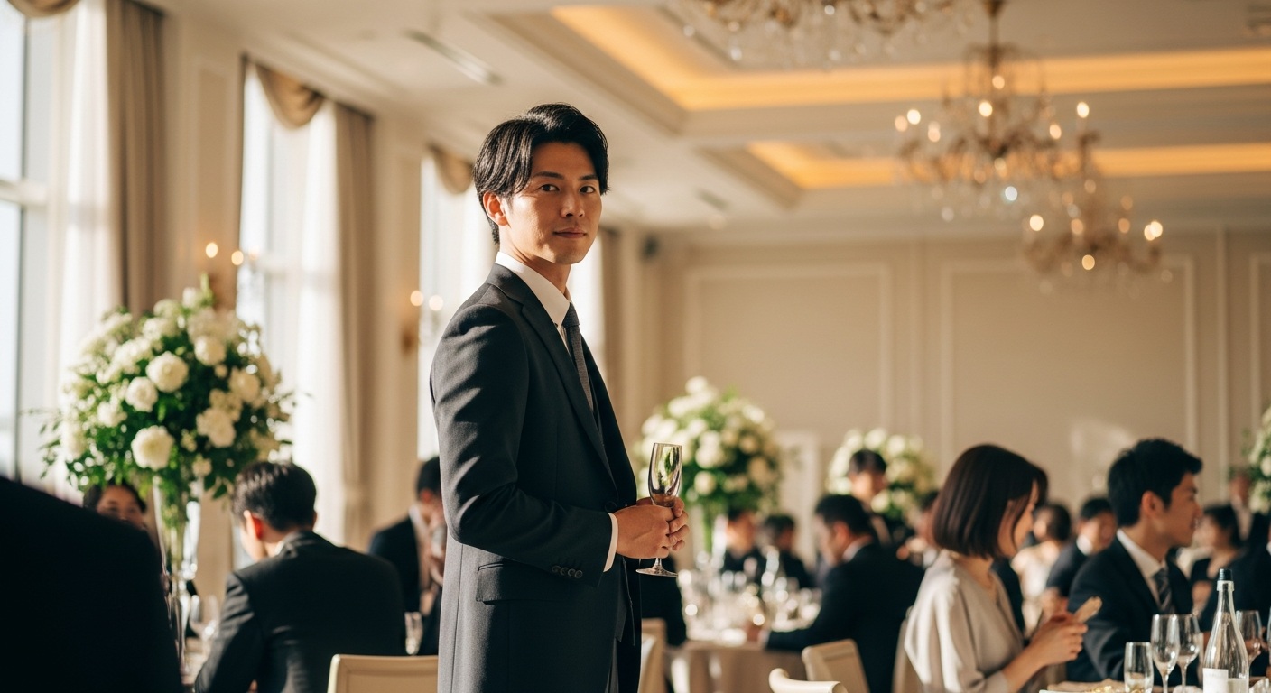 友人の結婚式に出席する男性