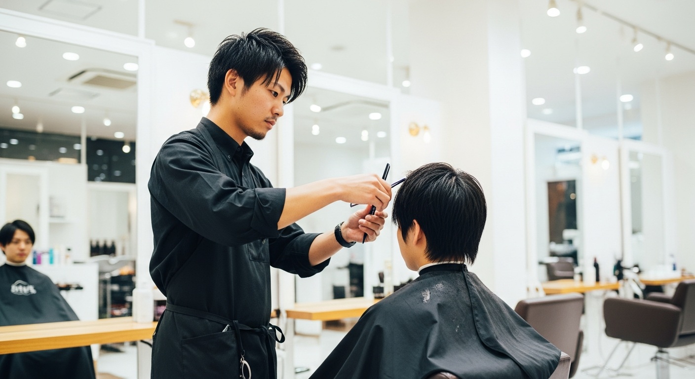 客の髪を切る美容師