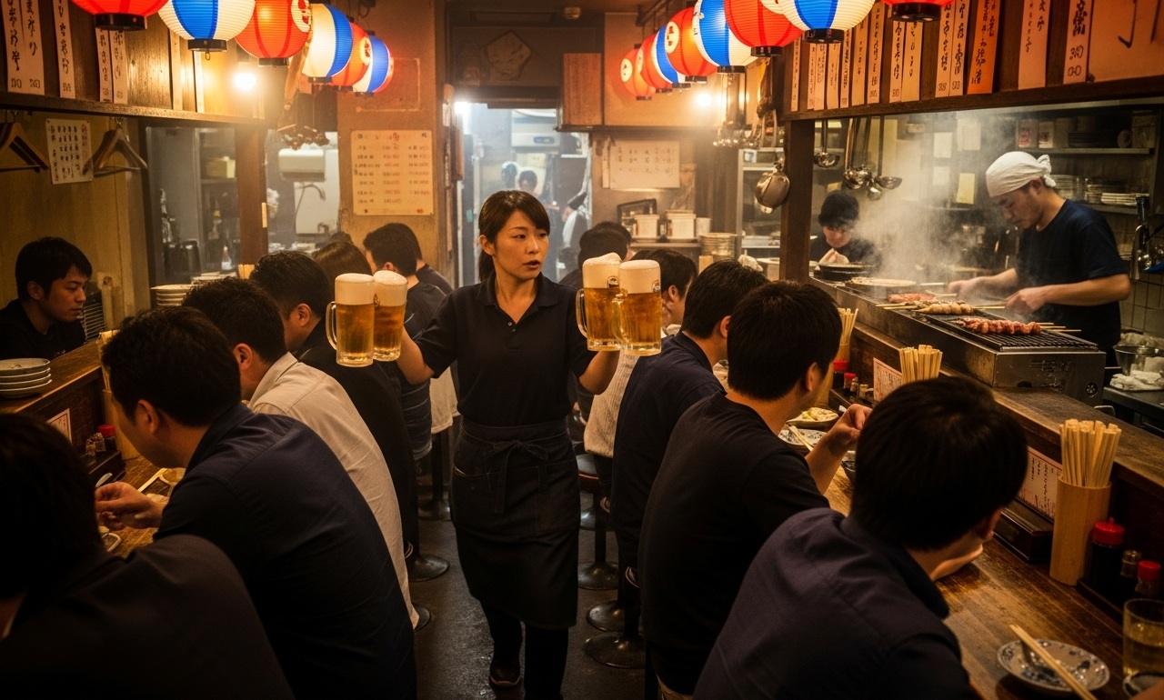居酒屋で働く女性