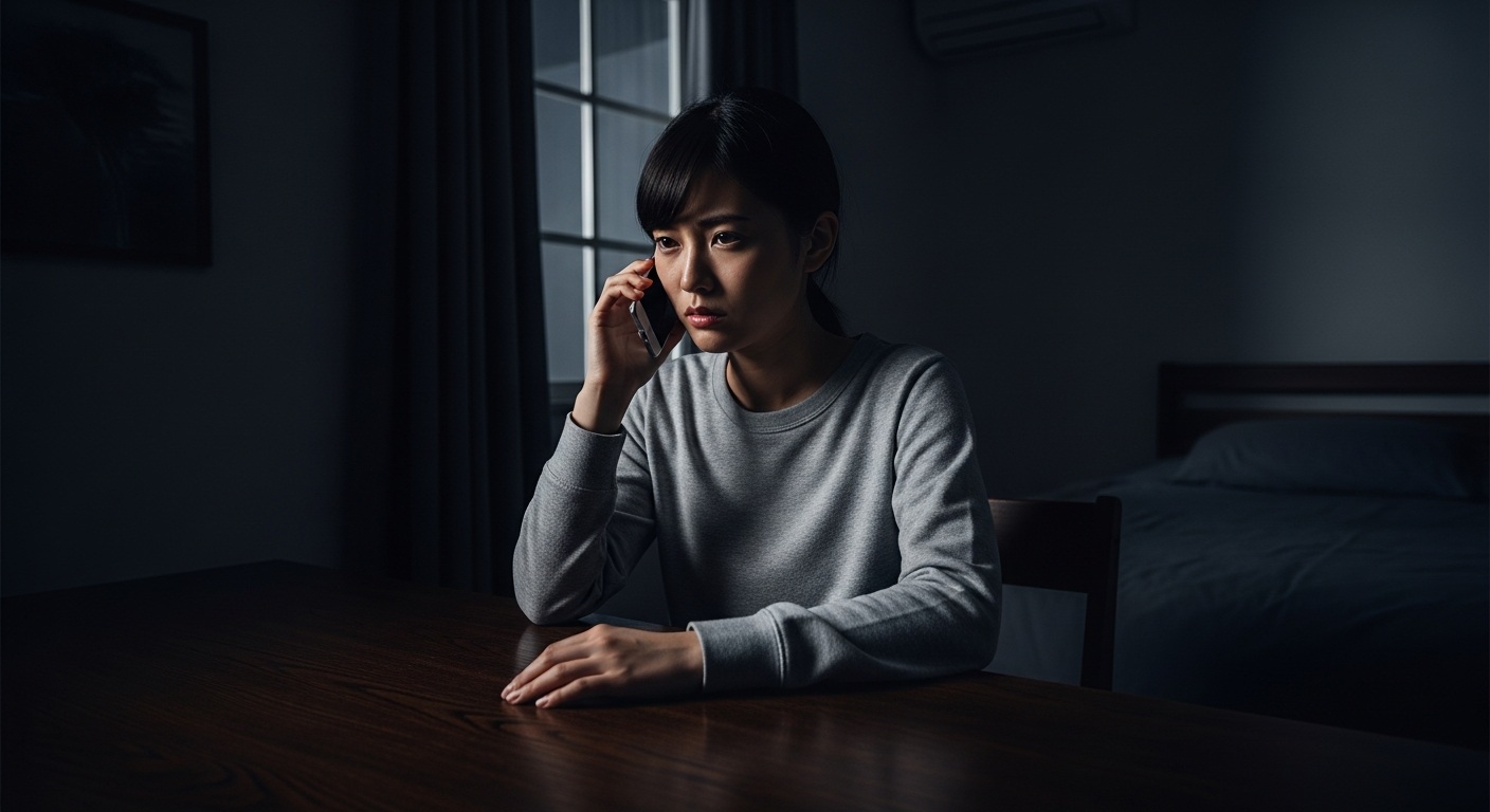 深夜に電話をする女性