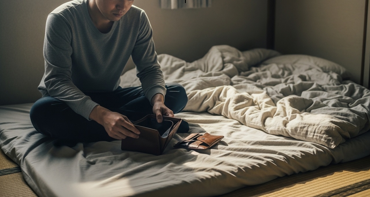 財布の中身を確認する男性