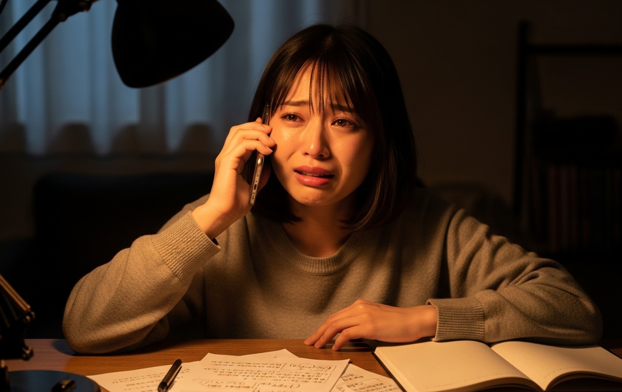電話で号泣する女性