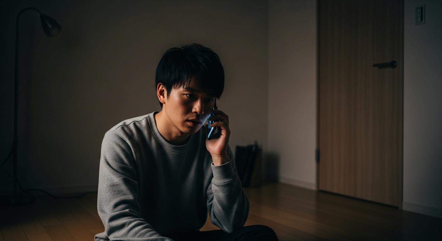 電話で相談する男性